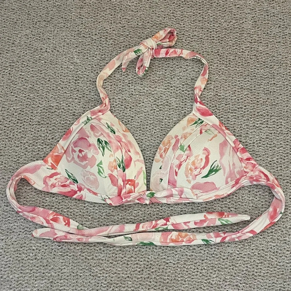 Unique Vintage bikini swim top halter retro‎ padded floral pink and white size M - Picture 1 of 8